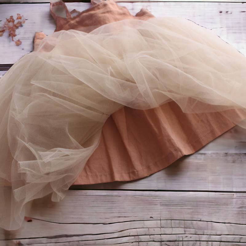Annie & Charles® organic linen tulle dress: Apricot / 3-4Y