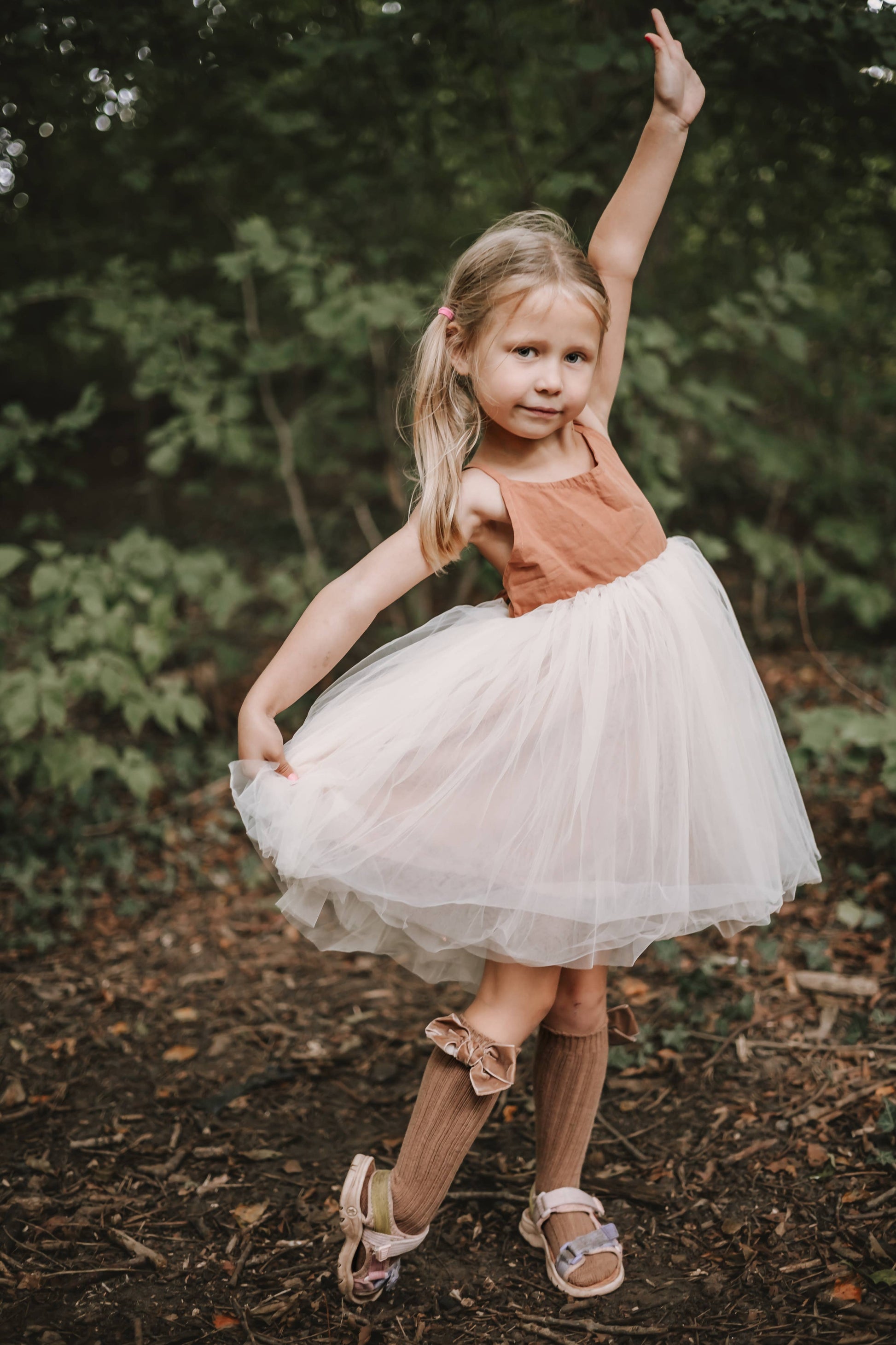 Annie & Charles® organic linen tulle dress: Apricot / 2-3 Y