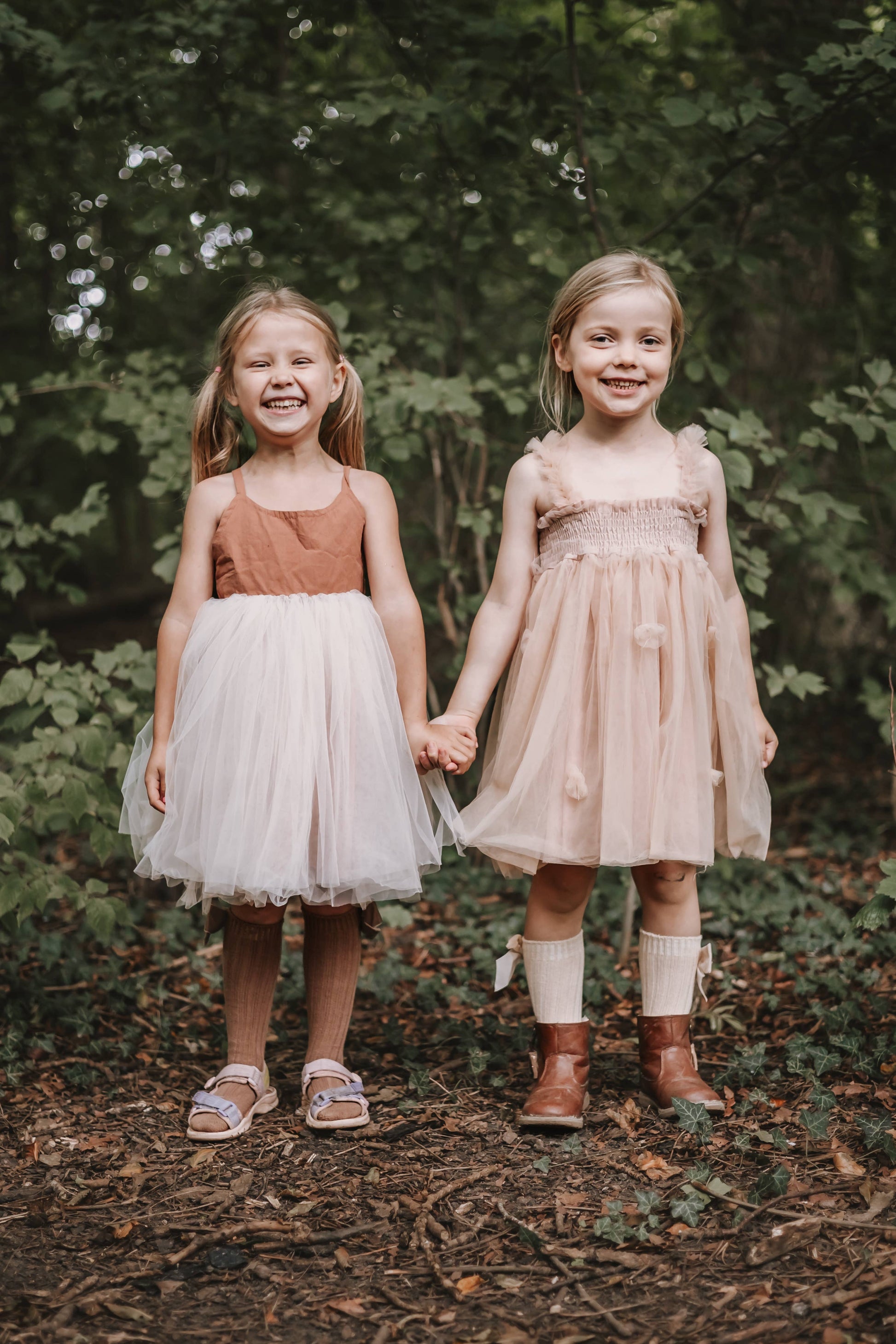 Annie & Charles® organic linen tulle dress: Apricot / 3-4Y