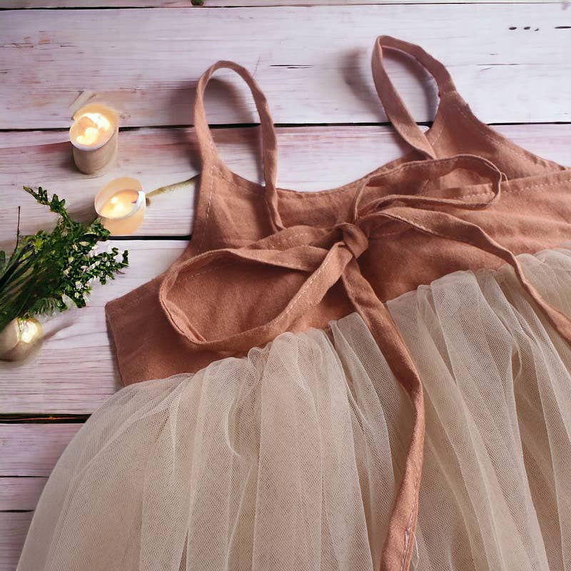 Annie & Charles® organic linen tulle dress: Apricot / 2-3 Y