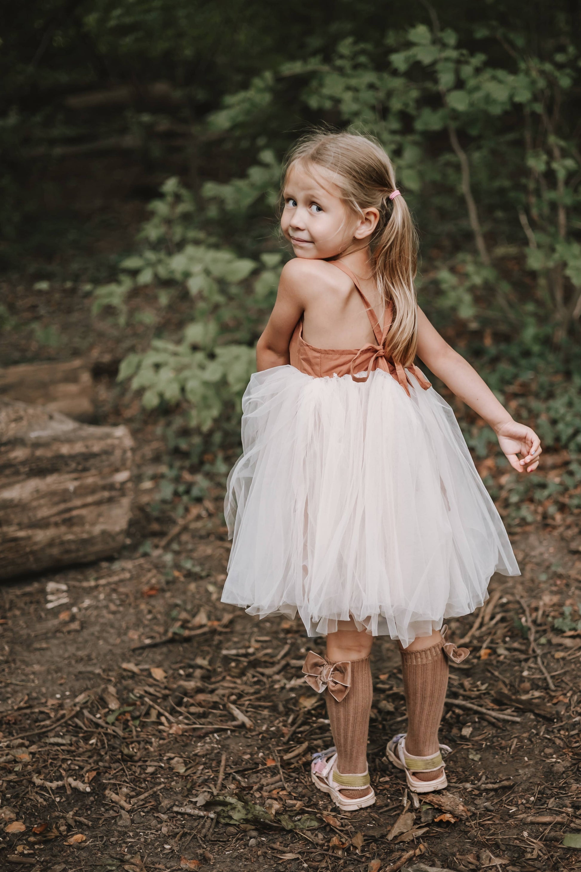 Annie & Charles® organic linen tulle dress: Apricot / 3-4Y