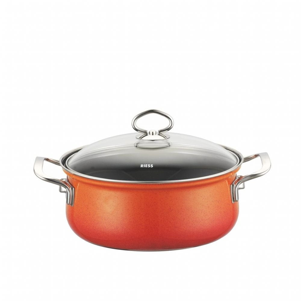 Enamel Pot, Two-Handled with Lid