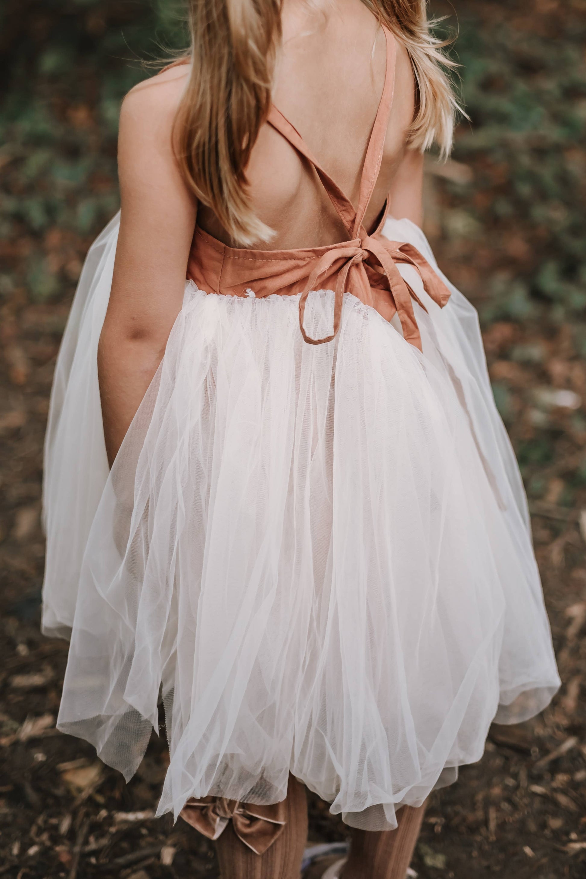 Annie & Charles® organic linen tulle dress: Apricot / 2-3 Y