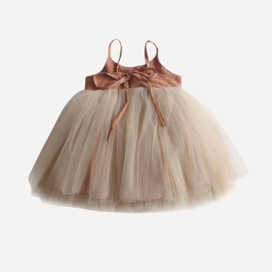 Annie & Charles® organic linen tulle dress: Apricot / 2-3 Y