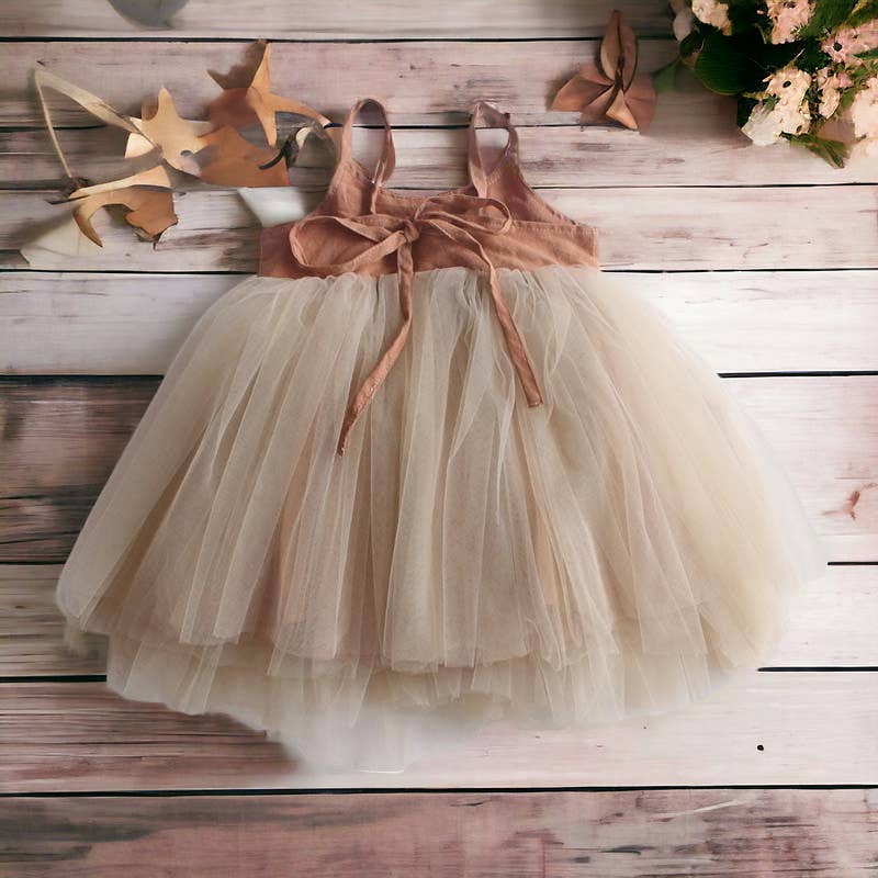 Annie & Charles® organic linen tulle dress: Apricot / 3-4Y