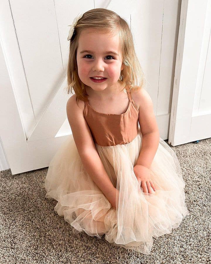 Annie & Charles® organic linen tulle dress: Apricot / 3-4Y