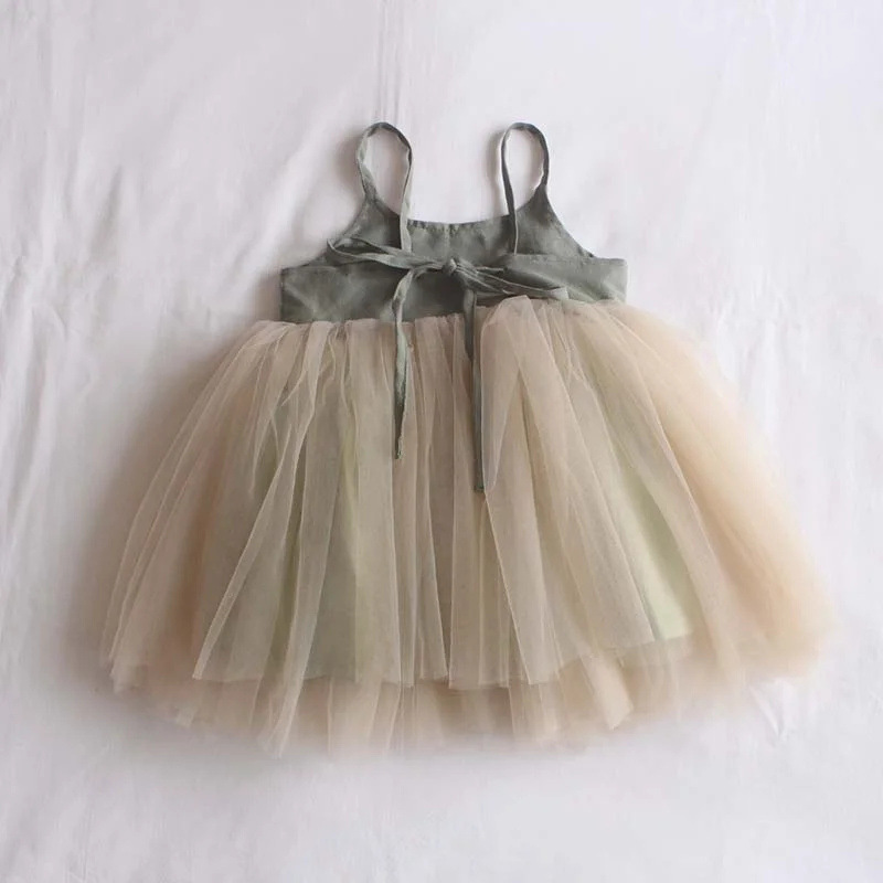 Annie & Charles® organic linen tulle dress: Apricot / 2-3 Y