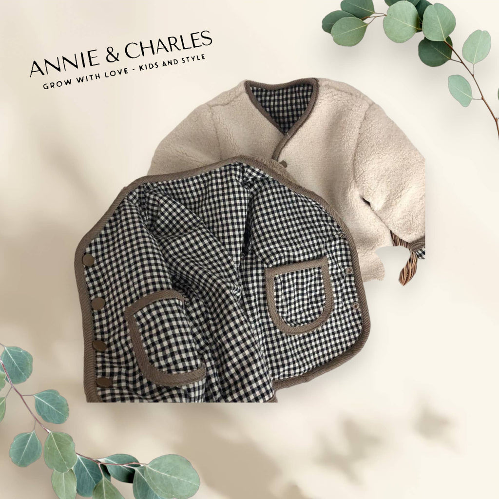 Annie & Charles® fluffy reversible jacket: Coffee / 2-3 YEARS