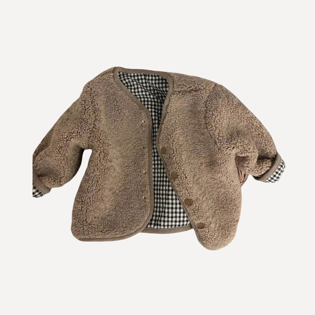 Annie & Charles® fluffy reversible jacket: Coffee / 2-3 YEARS