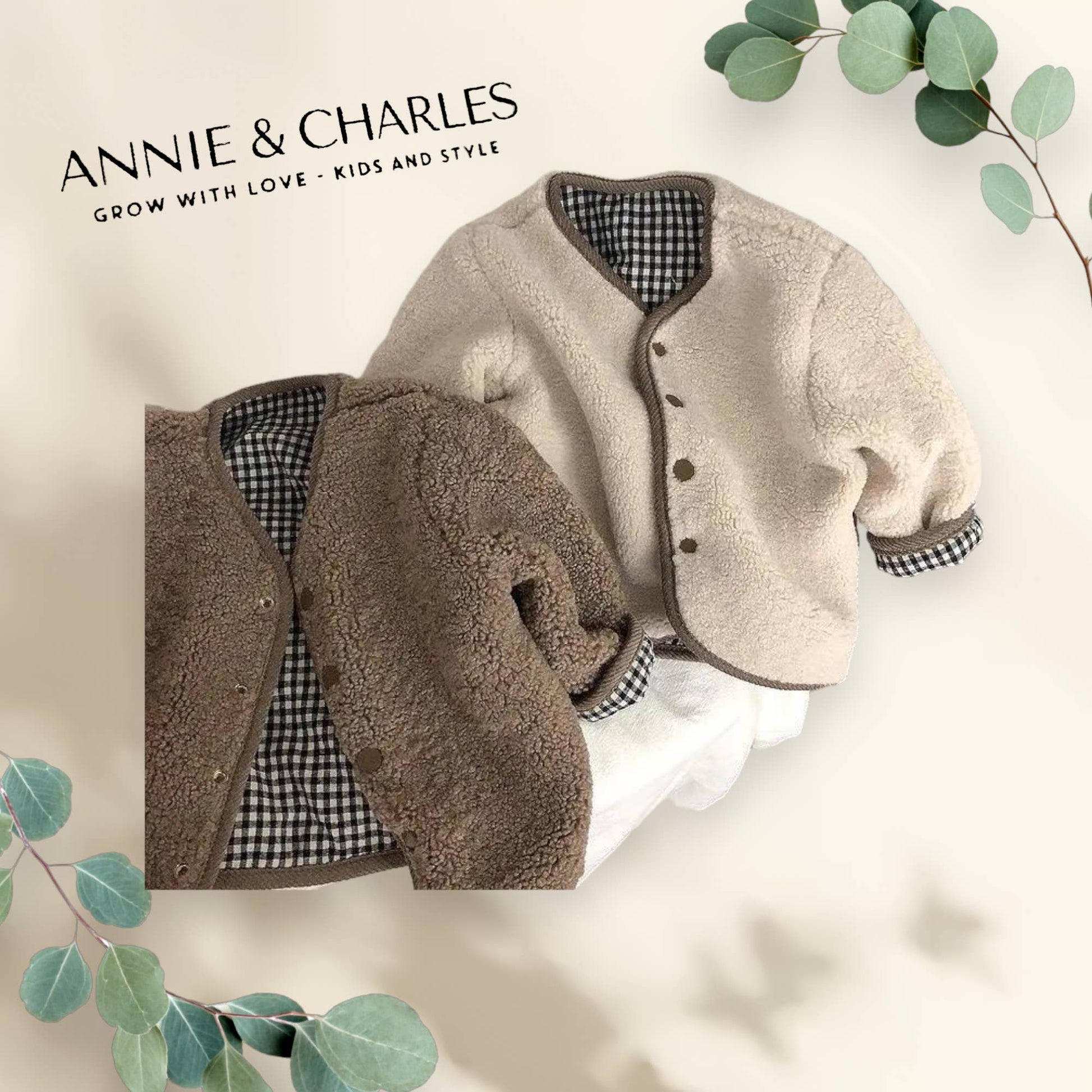 Annie & Charles® fluffy reversible jacket: Coffee / 2-3 YEARS